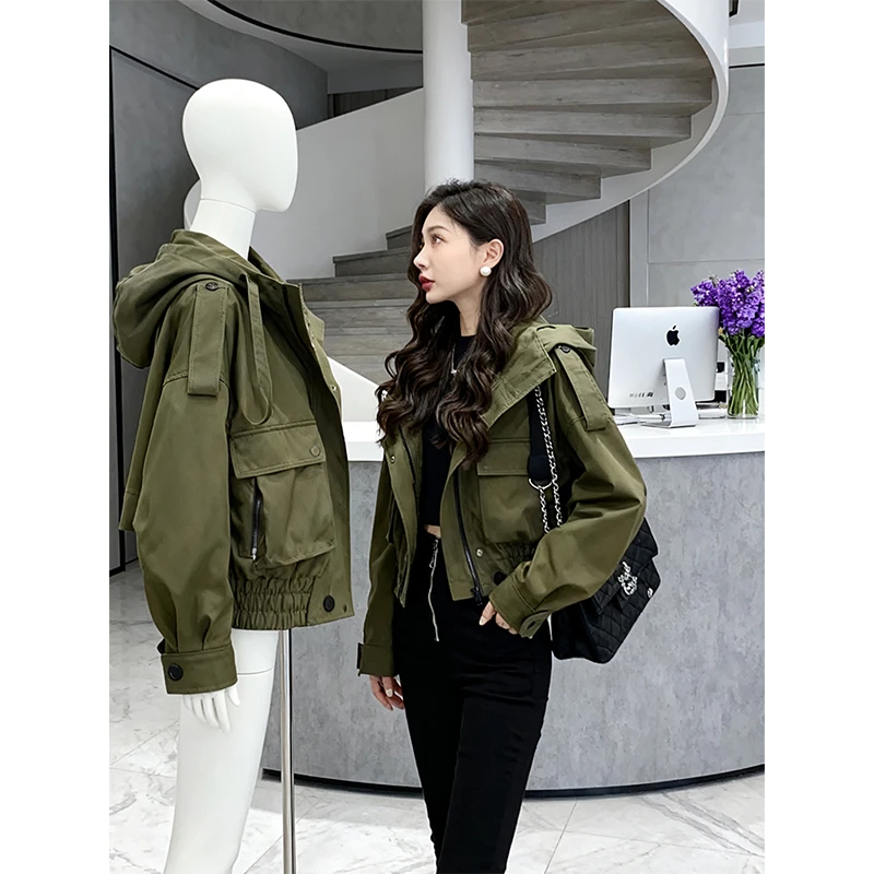 美式炸街高级感冲锋衣短款外套女2025年春季新款休闲夹克宽松上衣