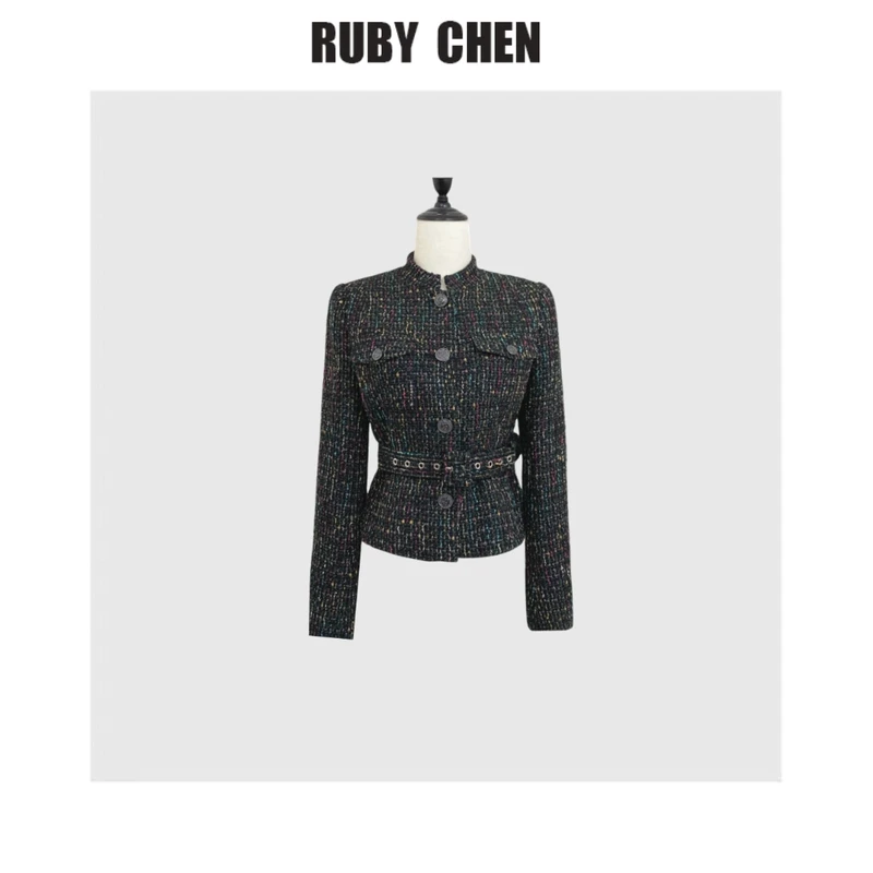 ruby~高级感复古小香风收腰系腰带短外套