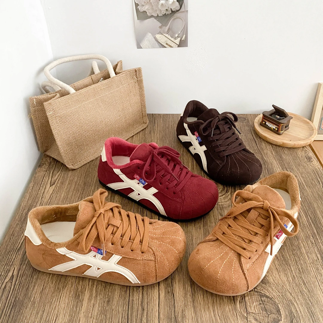 希玥2025冬季加绒撞色面包棉鞋女百搭休闲复古美拉德二棉保暖板鞋