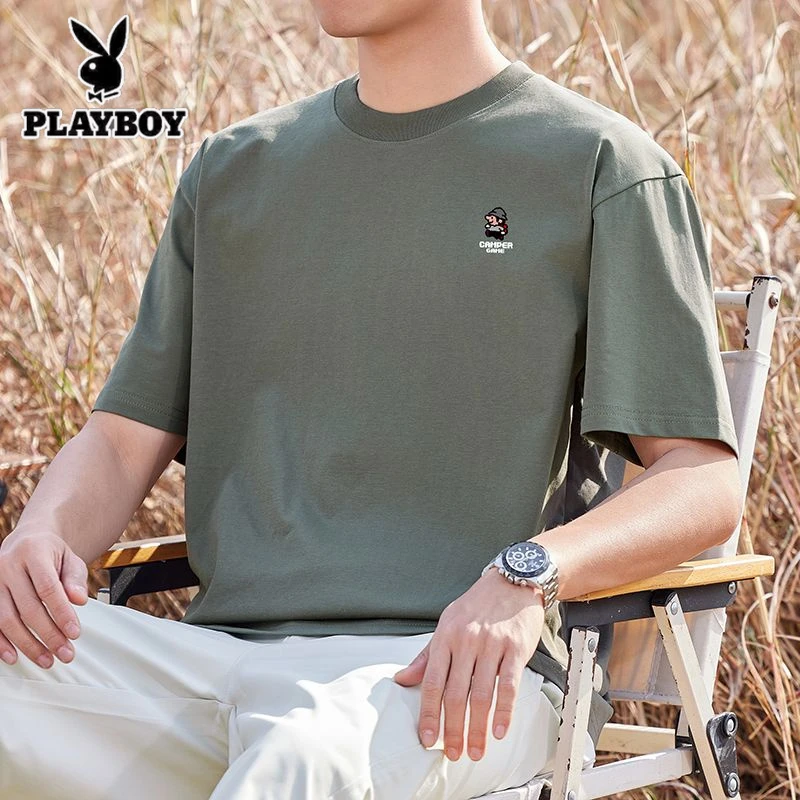 美式潮流卡通印花圆领T恤男夏季新款宽松版简约设计休闲百搭短袖