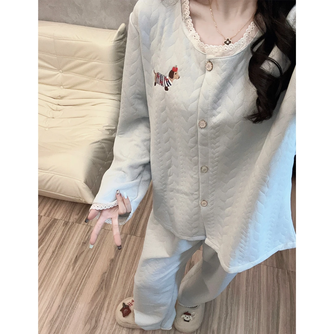 【夹层空气棉】秋冬季睡衣女款2025新款卡通腊肠狗少女家居服套装