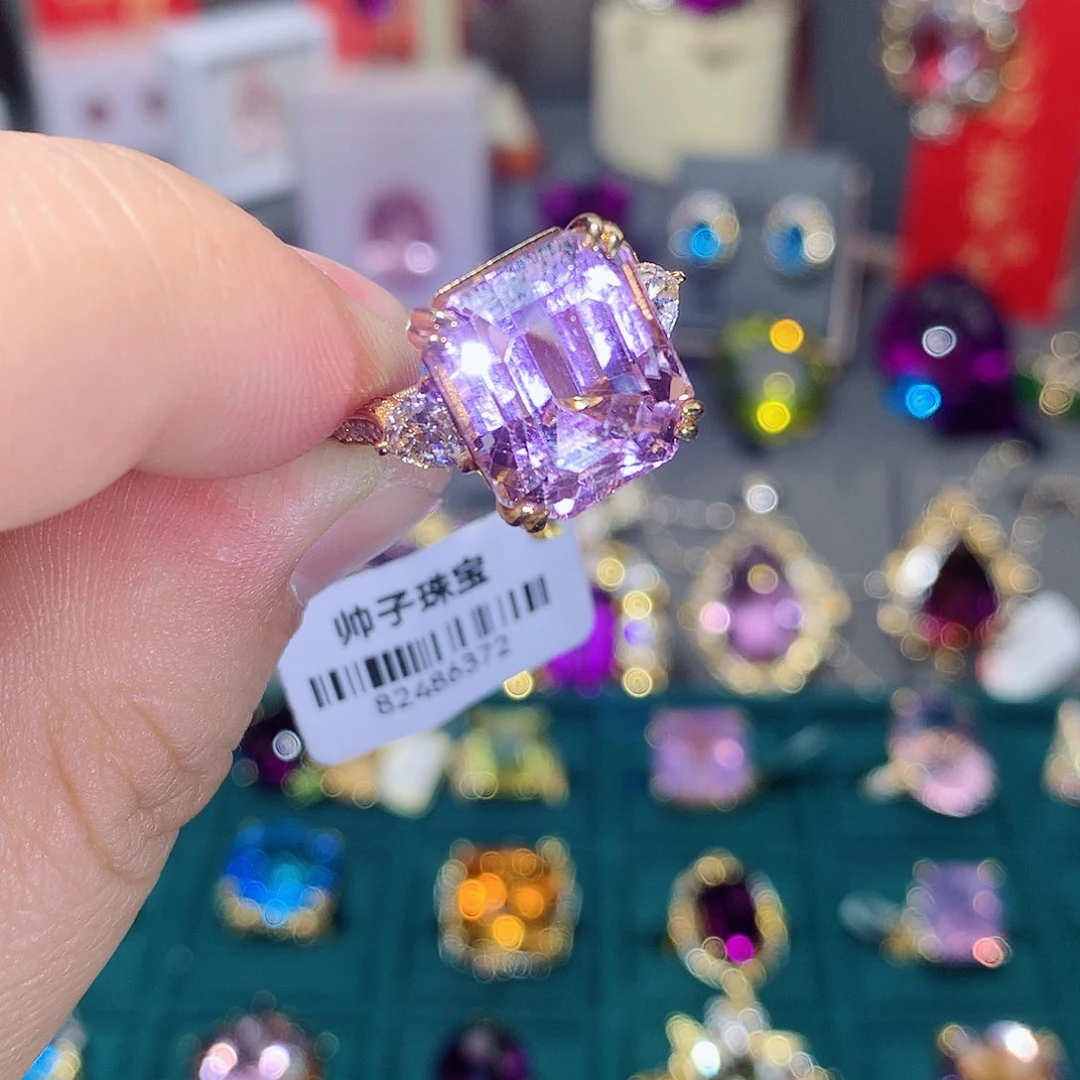 锂辉石戒指9K金镶嵌戒指