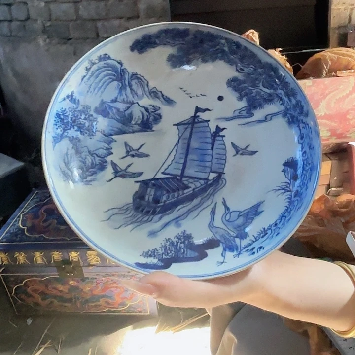 摆件景德镇高温陶瓷一帆风顺盘