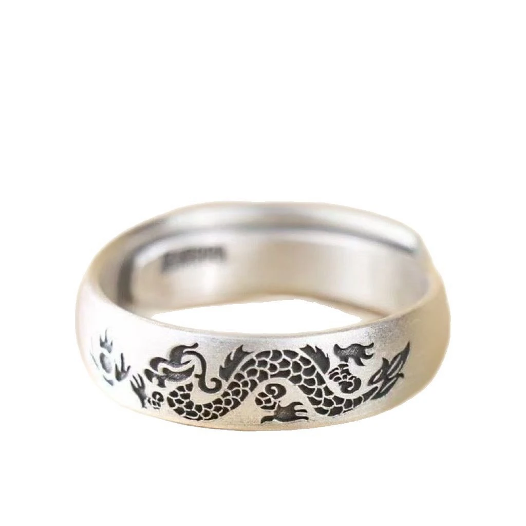 足银戒指 足银戒指龙腾四海手工简约情侣对戒小众纯银戒男士指环