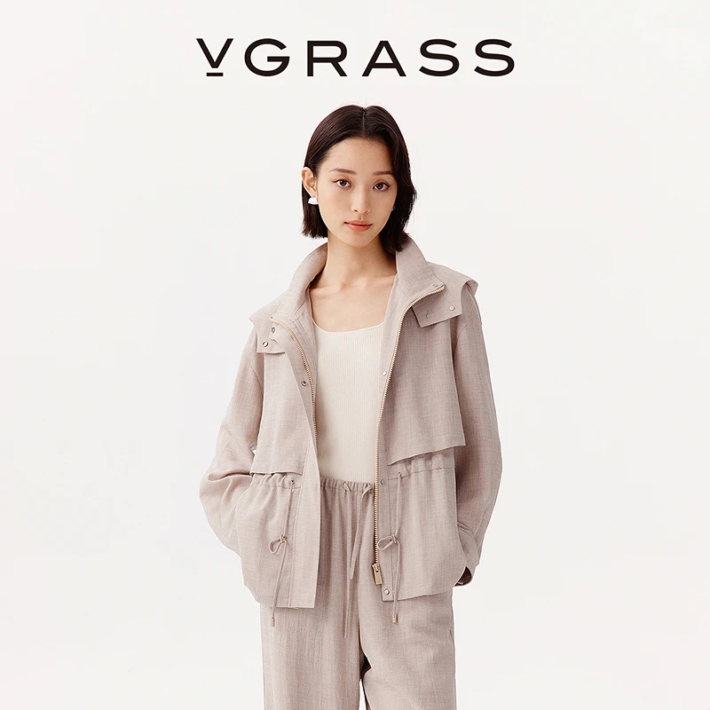 【羊羊专属】VGRASS25早秋新款可脱卸连帽短风衣外套VSW3Q3084H