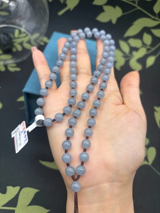 保真天然a货翡翠紫罗兰圆珠6.8mm玉石挂坠绳项链毛衣链珠链百搭款