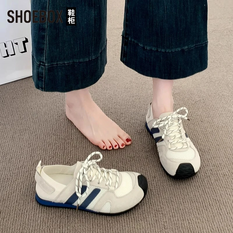 SHOEBOX鞋柜网面透气休闲运动鞋女2025夏季新款拼色阿甘德训鞋