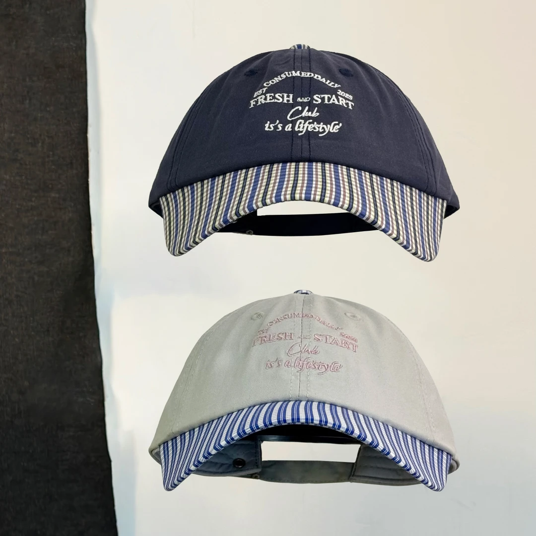 浅顶日系拼接格纹棒球帽男女同款春夏软顶弯檐百搭休闲遮阳鸭舌帽