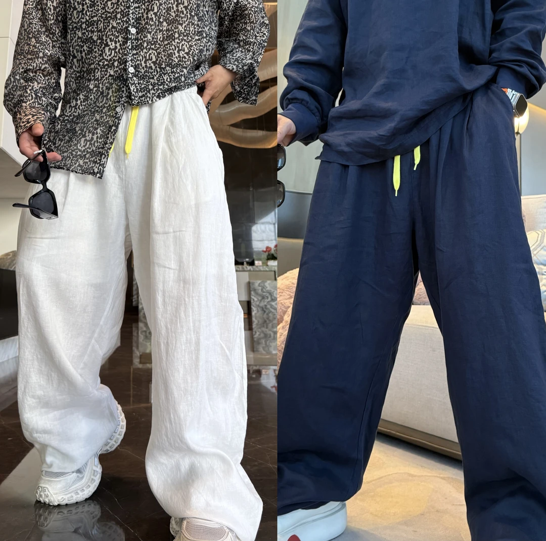 金先生夏季轻薄亚麻慵懒风垂感休闲防晒宽松弯刀裤（裤脚可调节）