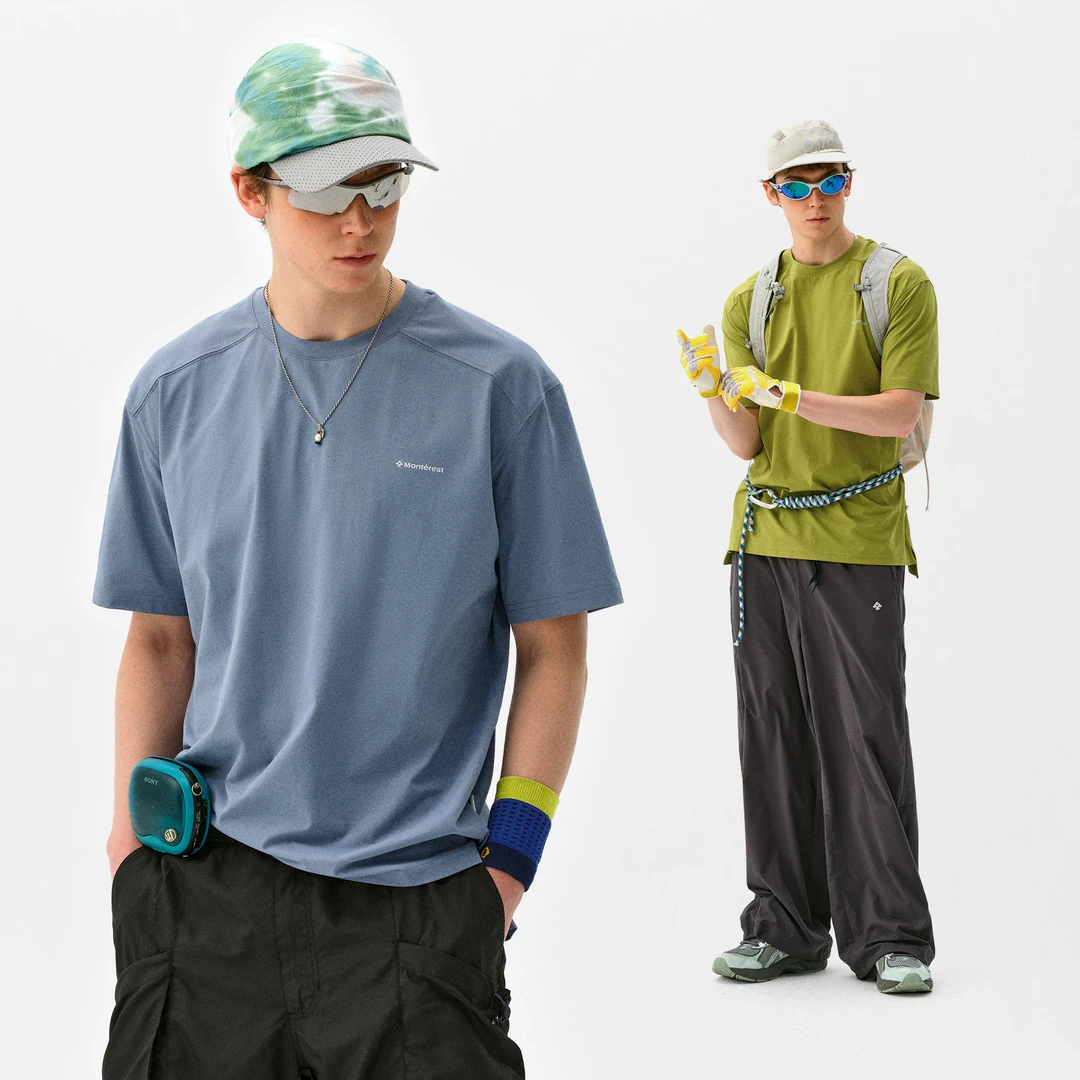 Monterest瞬时山野户外银离子抗菌圆领吸湿速干纯色宽松短袖T袖男