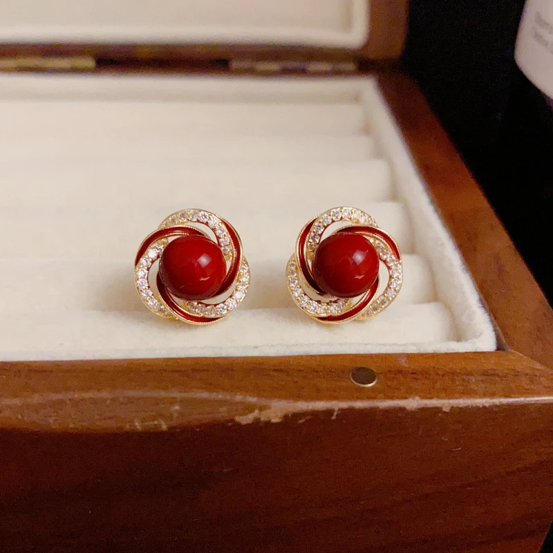 铜合金耳饰 缠绕红色小巧精致耳饰LY0174