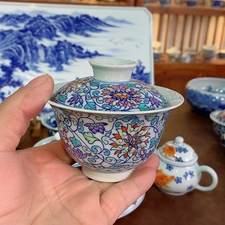 錡镇堂手工手绘盖碗