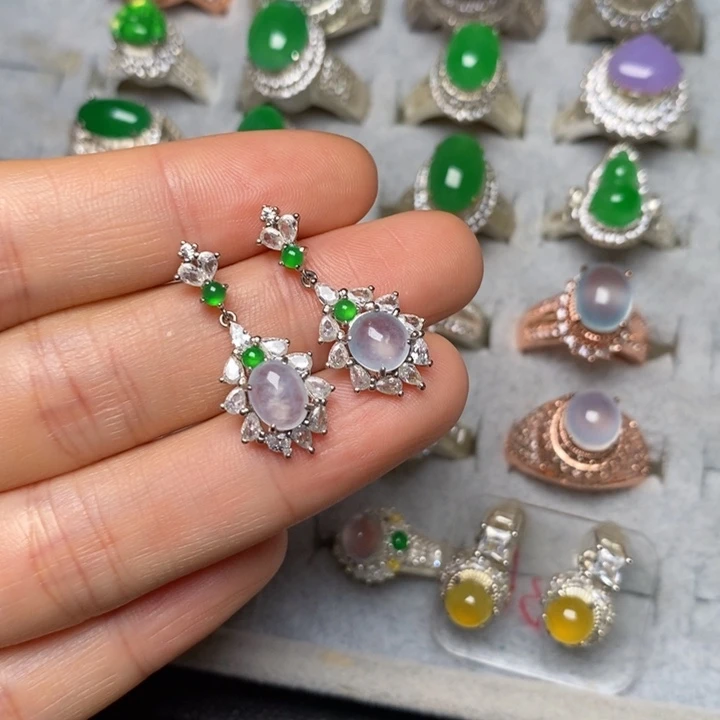 翡翠银S925镶嵌耳饰耳坠