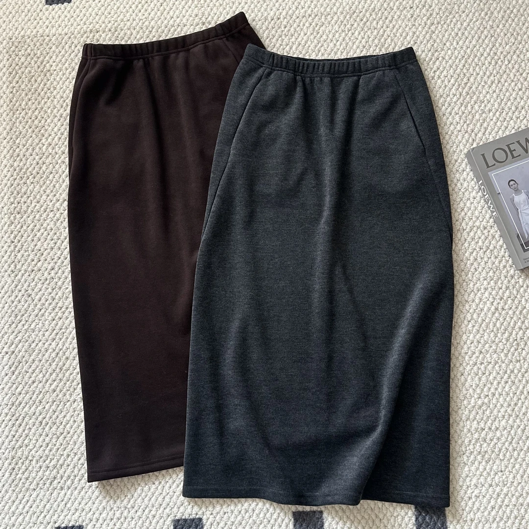 【米可家】秋冬加厚不加绒醋酸羊毛遮胯显瘦半身裙7528