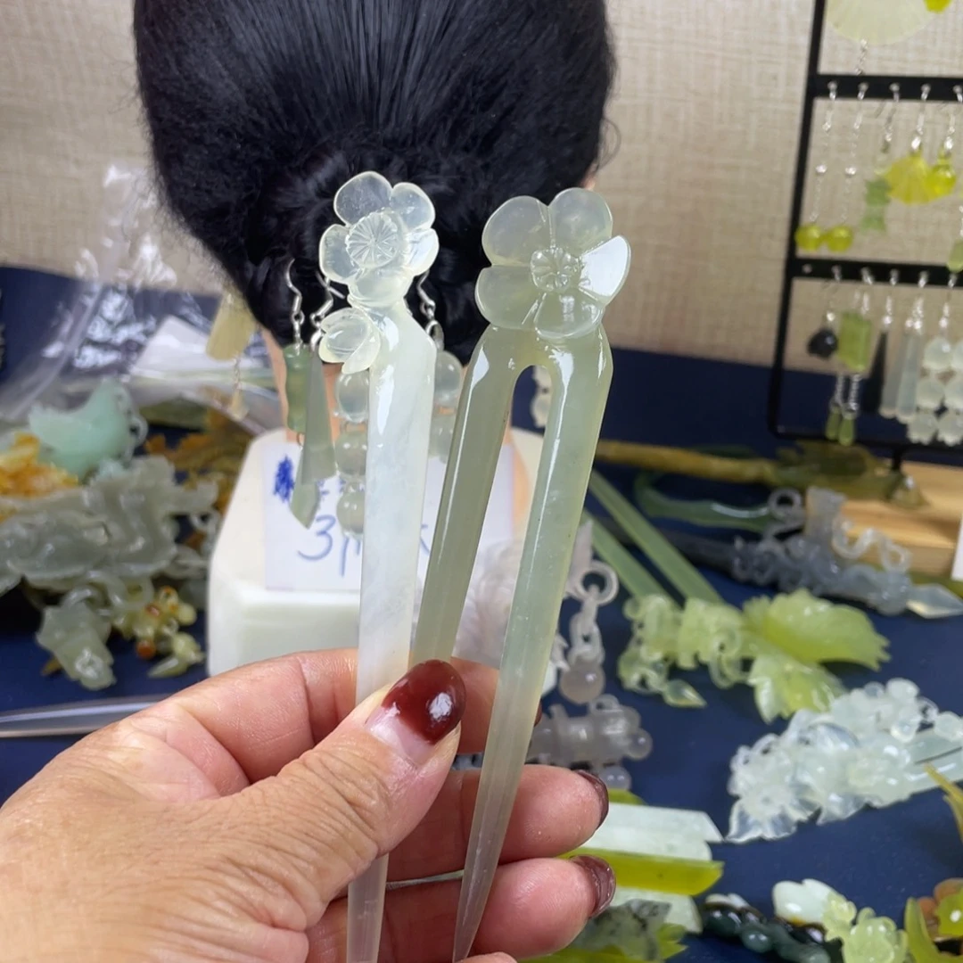 ****琰蛇纹石玉未镶嵌发饰