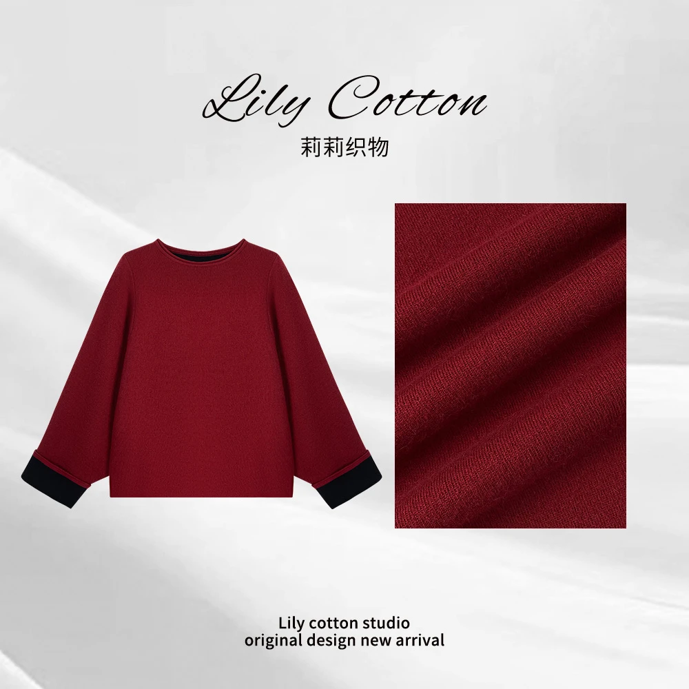 舒卷云裳 慵懒气质通勤绵羊毛卷边洋气保暖宽松针织衫YL-6201554