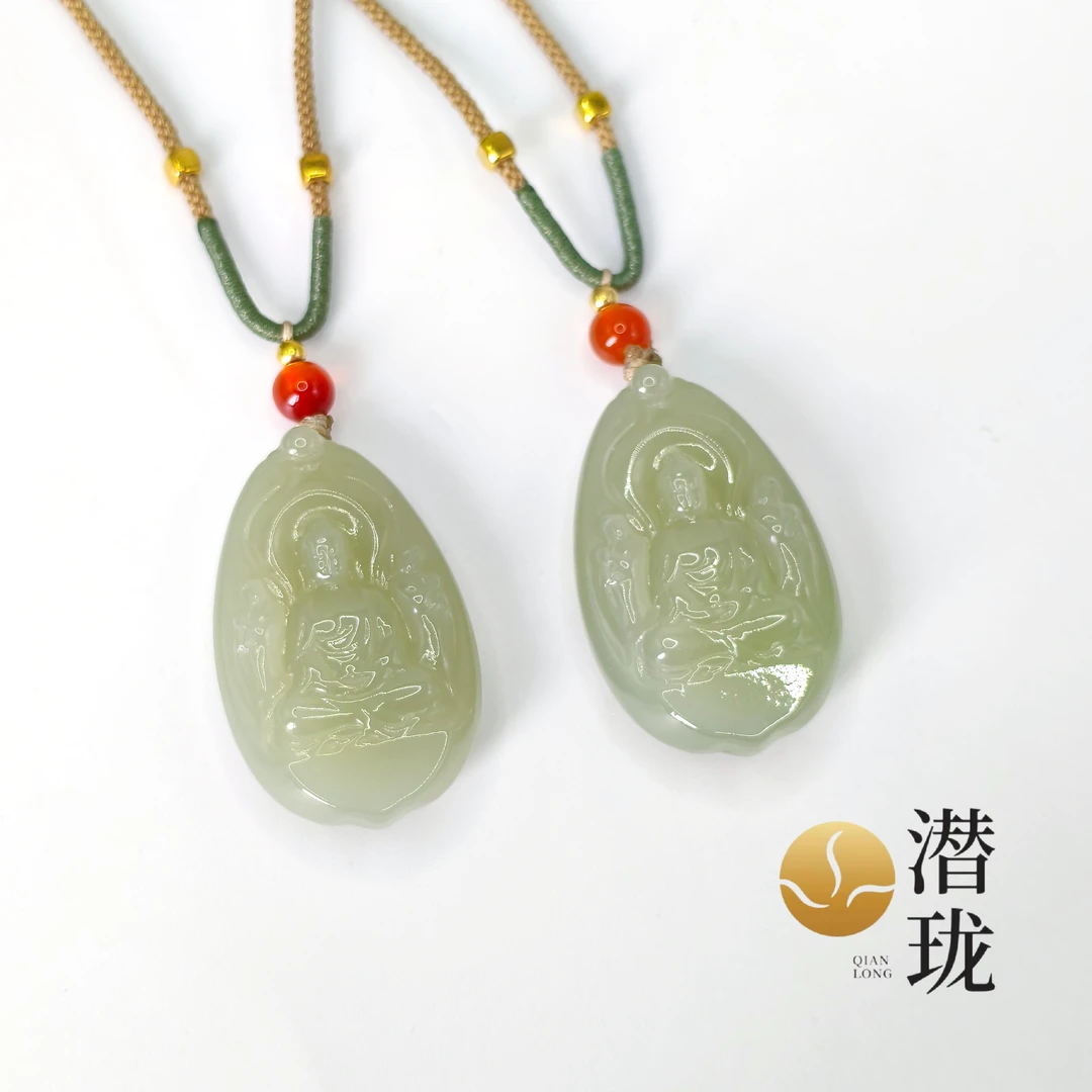 dm-2805和田玉高冰高糯青海料心中有佛卡 40mm 多样性拍一发一