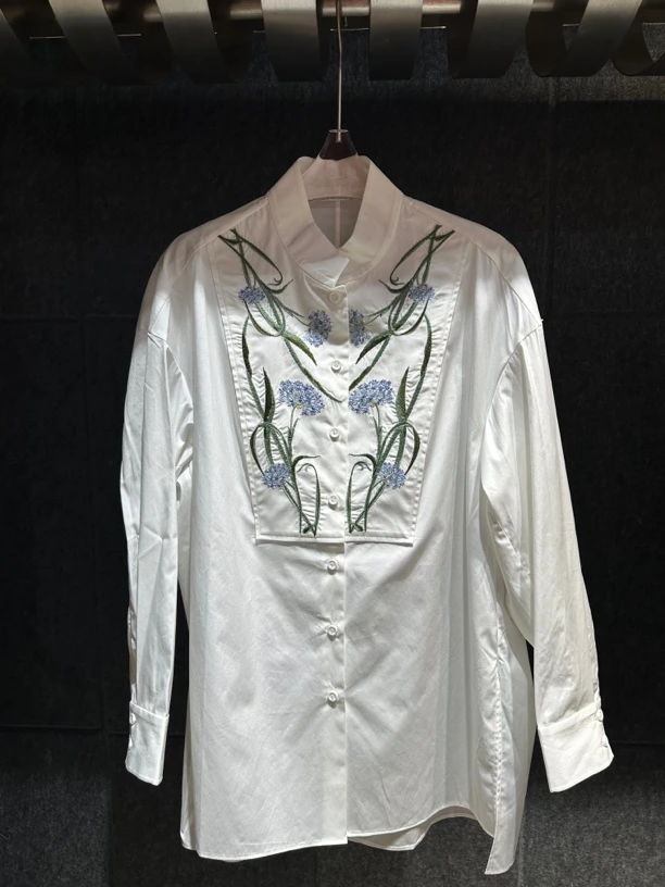 LA MAISON JADE玉琼白色印花刺绣衬衫