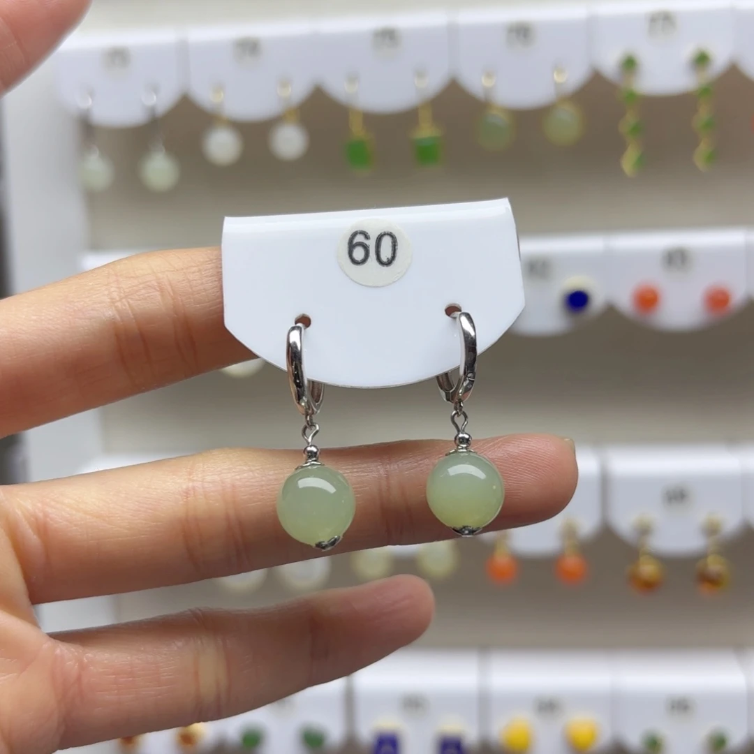 银S925镶嵌和田玉耳饰