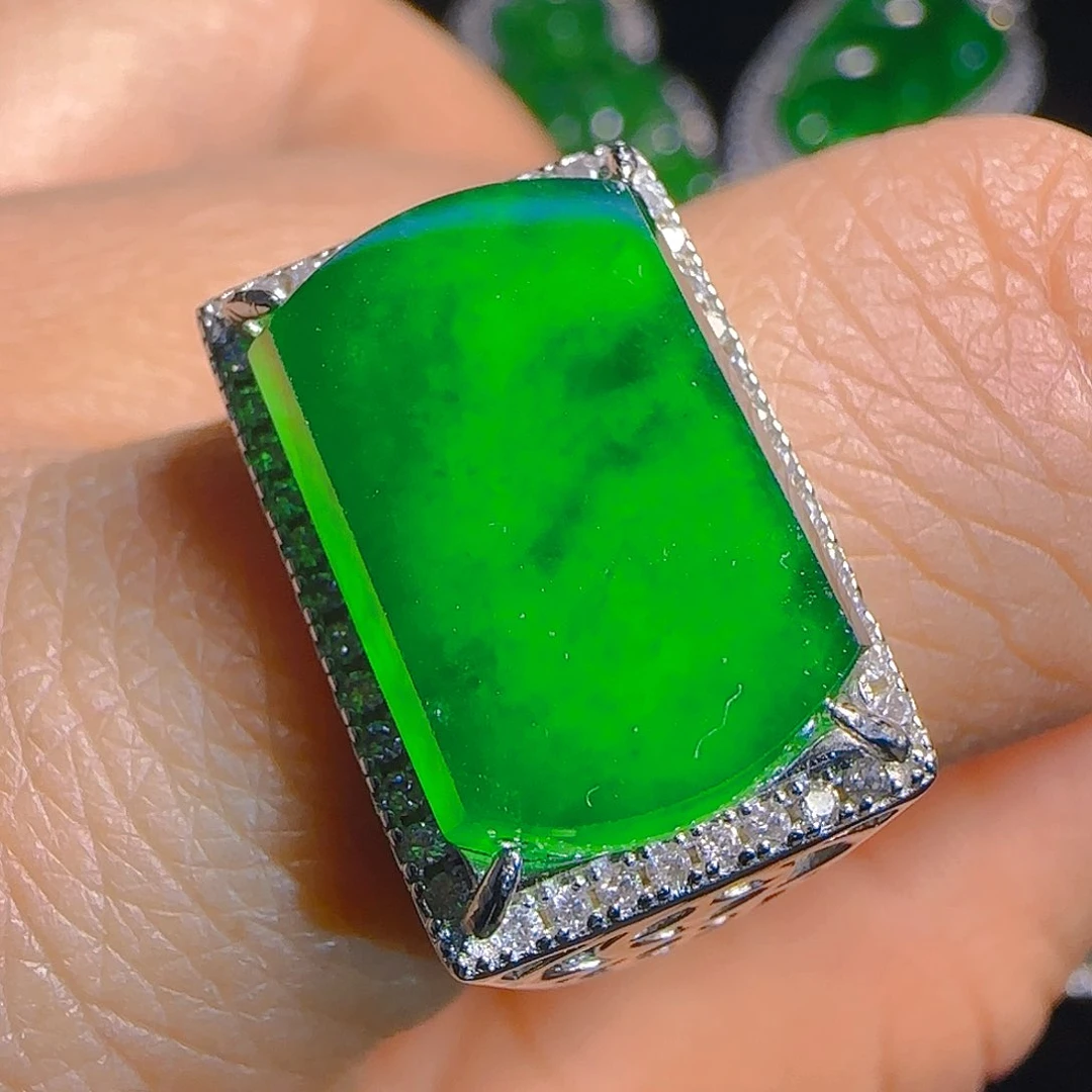 翡翠戒指银S925镶嵌天然