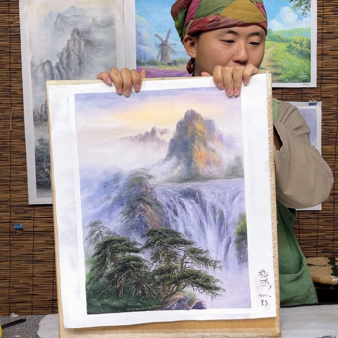 油画行路人小院绘画作品竞拍