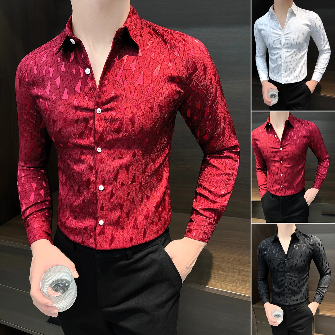亮片印花衬衣男款长袖2025新款爆款痞帅高级感潮款理发师休闲衬衣
