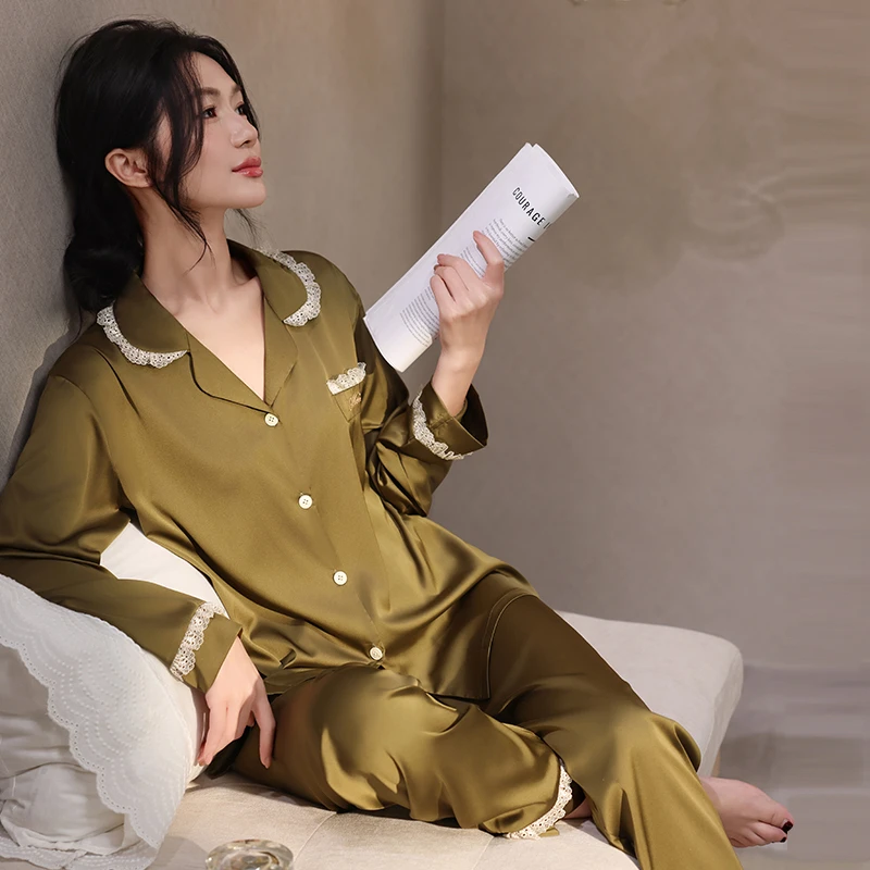 睡衣女春秋款性感冰丝可外穿长袖高级感春季家居服套装2025新款