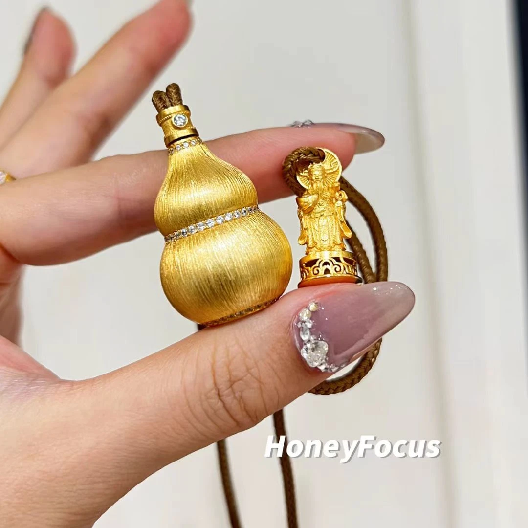 铜合金项链 福禄财神古法花丝磨砂招财葫芦项链复古宫廷风爆款