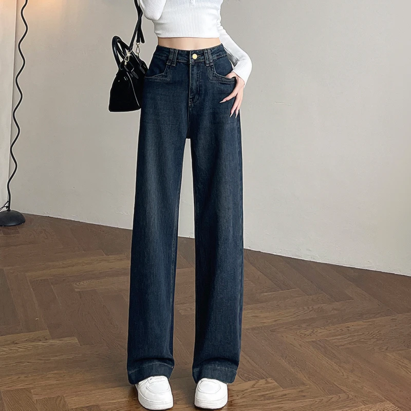 弹力牛仔裤2025年新款高腰宽松直筒牛仔显瘦女款流行洋气时髦裤子