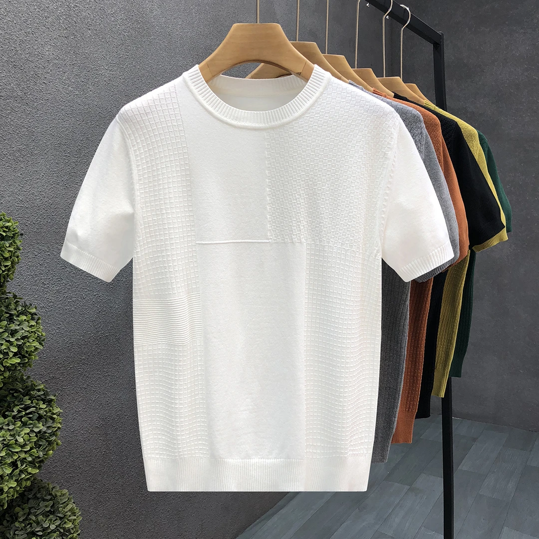 梦泡官方软糯薄款针织衫t恤男款圆领冰丝假男男士薄款针织开衫