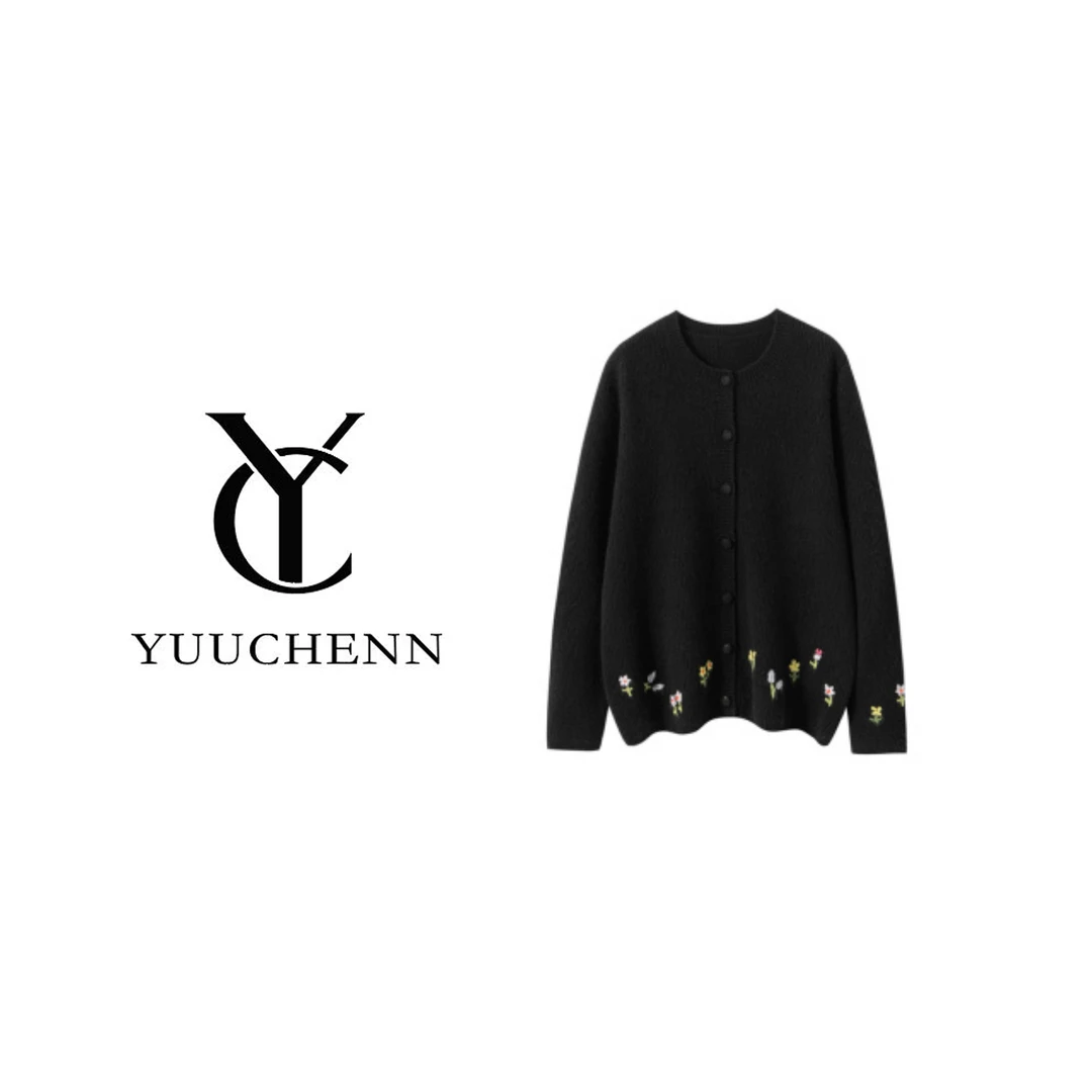 YUUCHENN手工钩花元宝针羊绒开衫5004