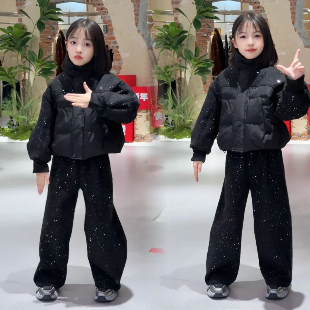 女童加绒套装秋冬2024新款中大童洋气时髦卫衣儿童冬装运动两件套
