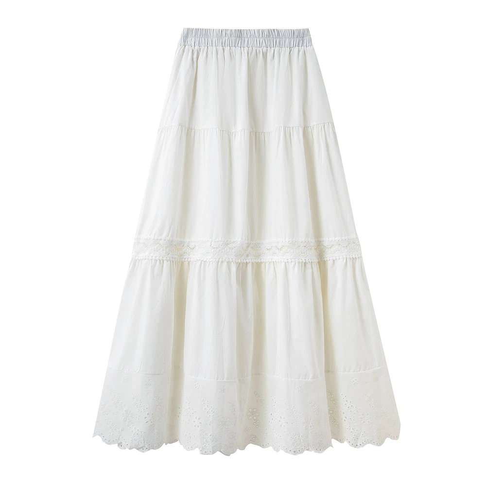 白色蛋糕裙半身裙春夏夏季新款高腰显瘦百褶裙中长款裙子