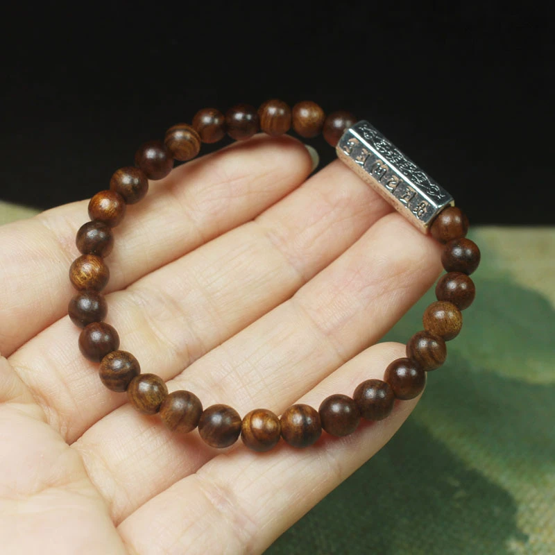 非金属木质手链 黑花梨6mm单圈六字言手串手链檀木简约佛珠念珠