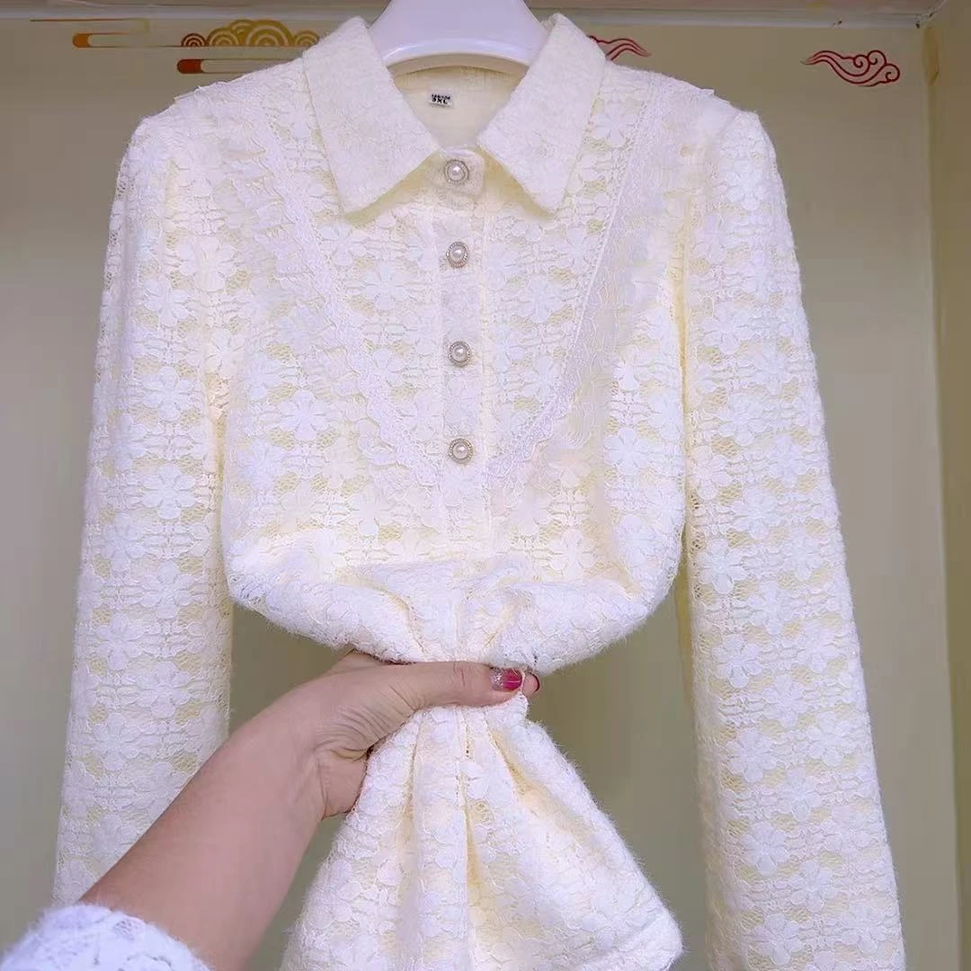 衬衣领冬季新款加绒加厚蕾丝衬衫女长袖内搭外穿洋气百搭气质