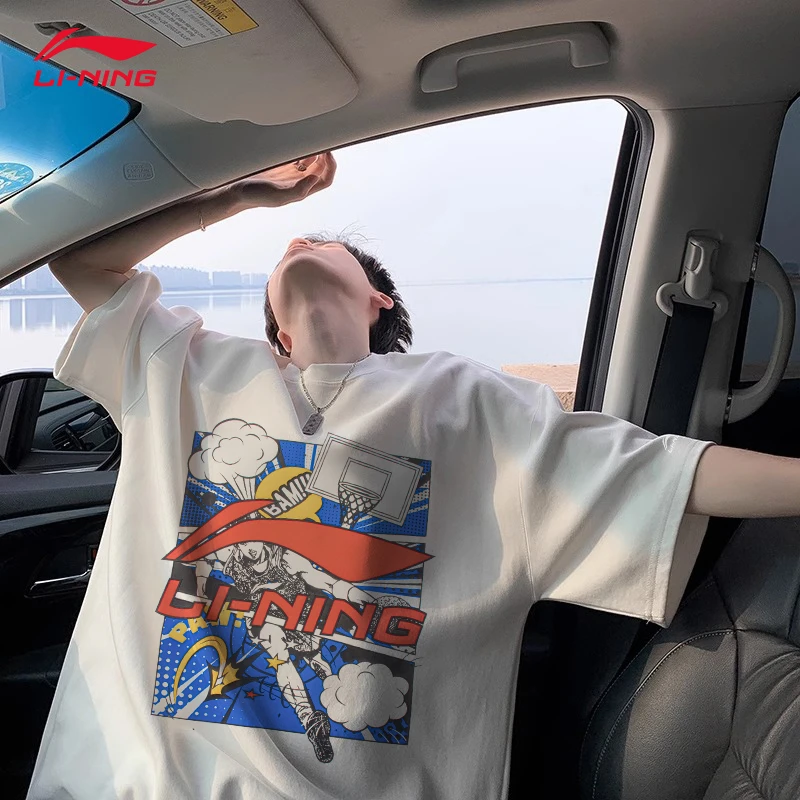 李宁男款短袖白色印花2025夏季恋夏风时尚潮流短袖半袖圆领T恤