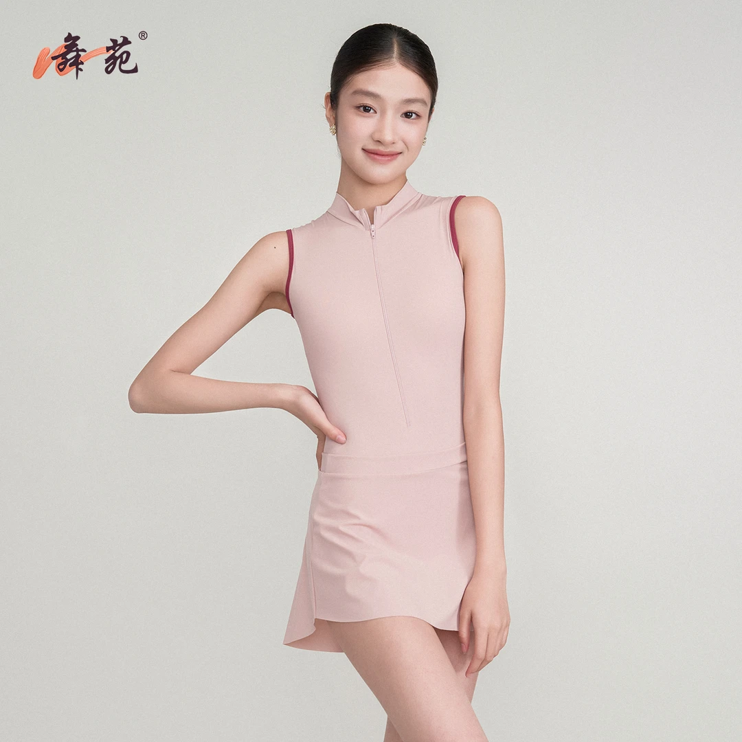舞苑王军芭蕾连体服显瘦舞蹈练功瑜伽拼网形体拉链无袖体操服成人