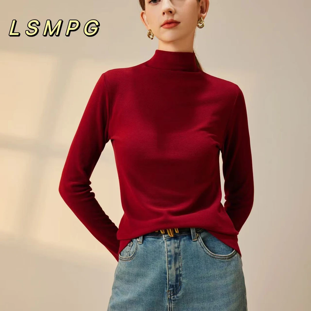 （中缝线半高领）软又暖加绒加厚羊绒蛋白纤维含羊毛混纺打底衫上衣