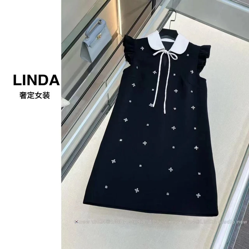 【甜心小飞袖】气质时尚娃娃领连衣裙小香风洋气黑色夏款