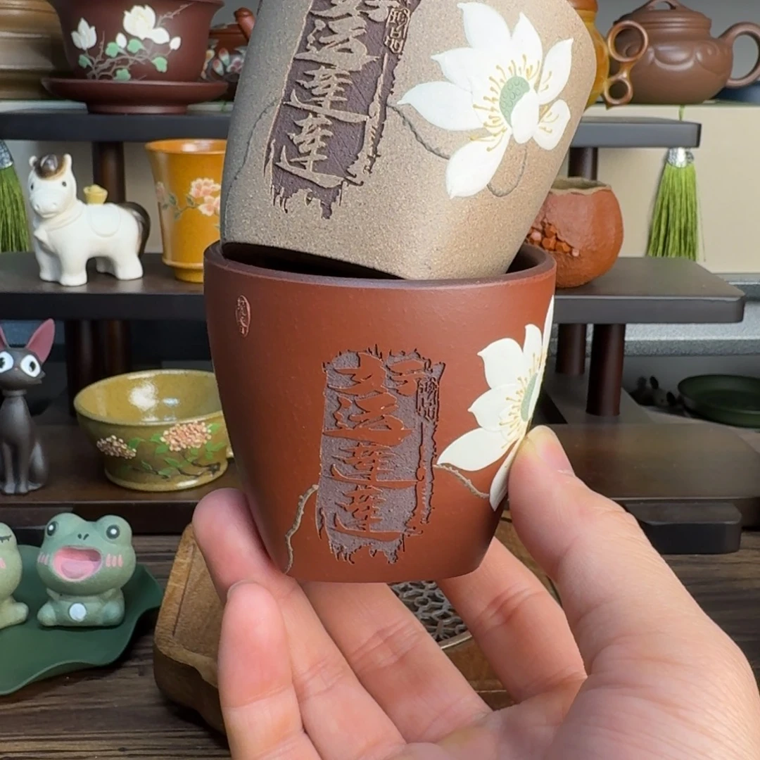 茶杯紫砂好运连连主人杯一对