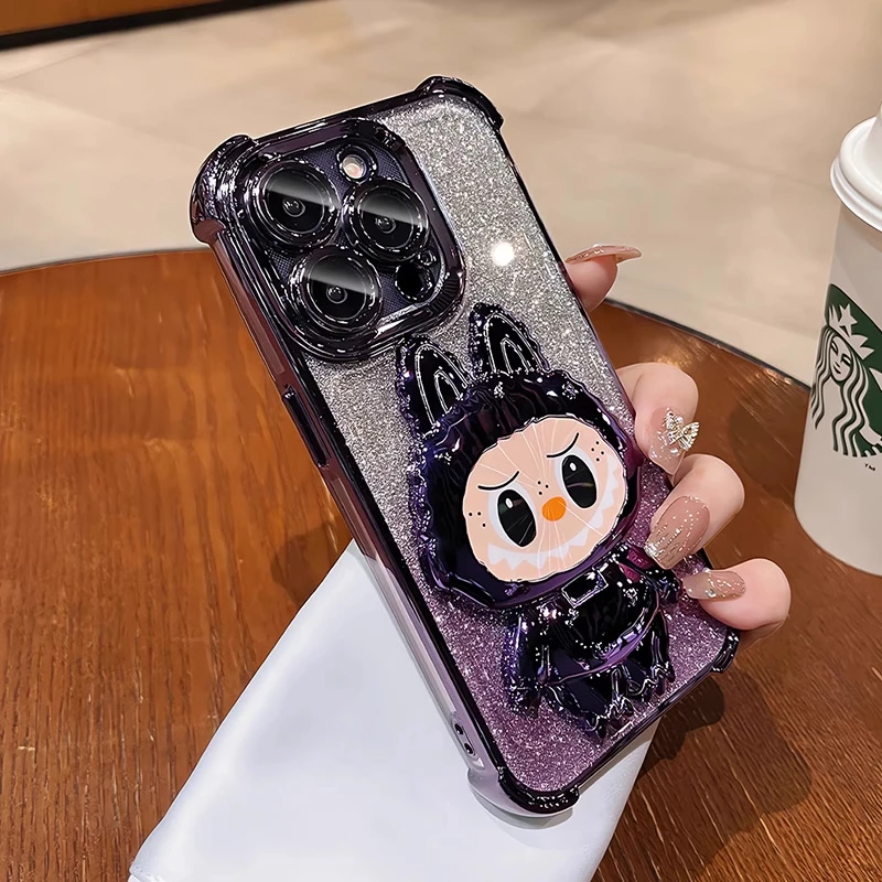 卡通可爱支架适用iPhone16promax手机壳苹果15/14/13渐变闪粉女款