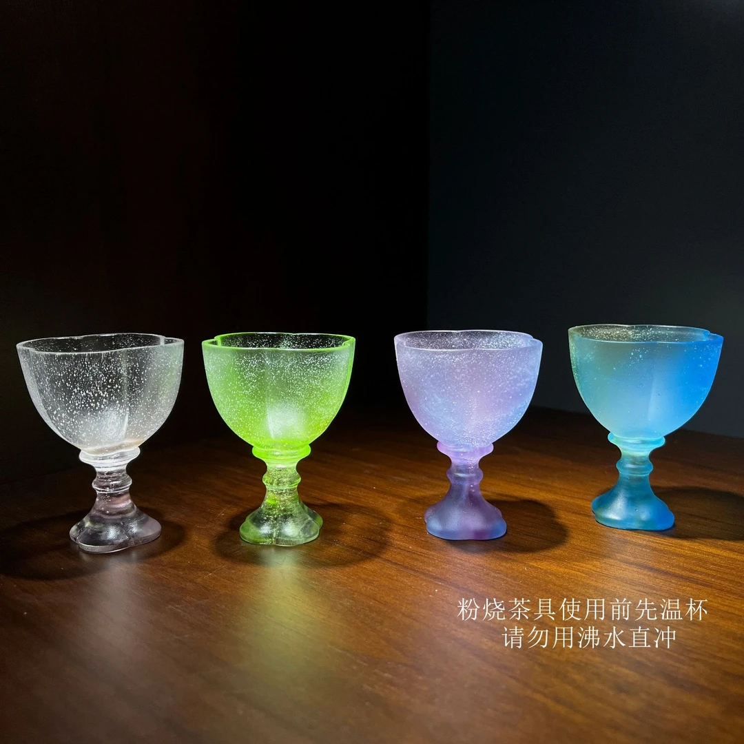 古法琉璃粉烧四叶草高脚杯幸运杯一口杯家用