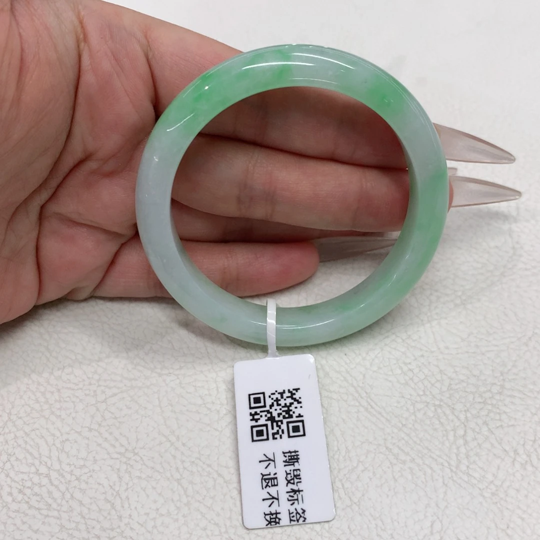 未镶嵌手镯翡翠51.4圈口白底青正圈