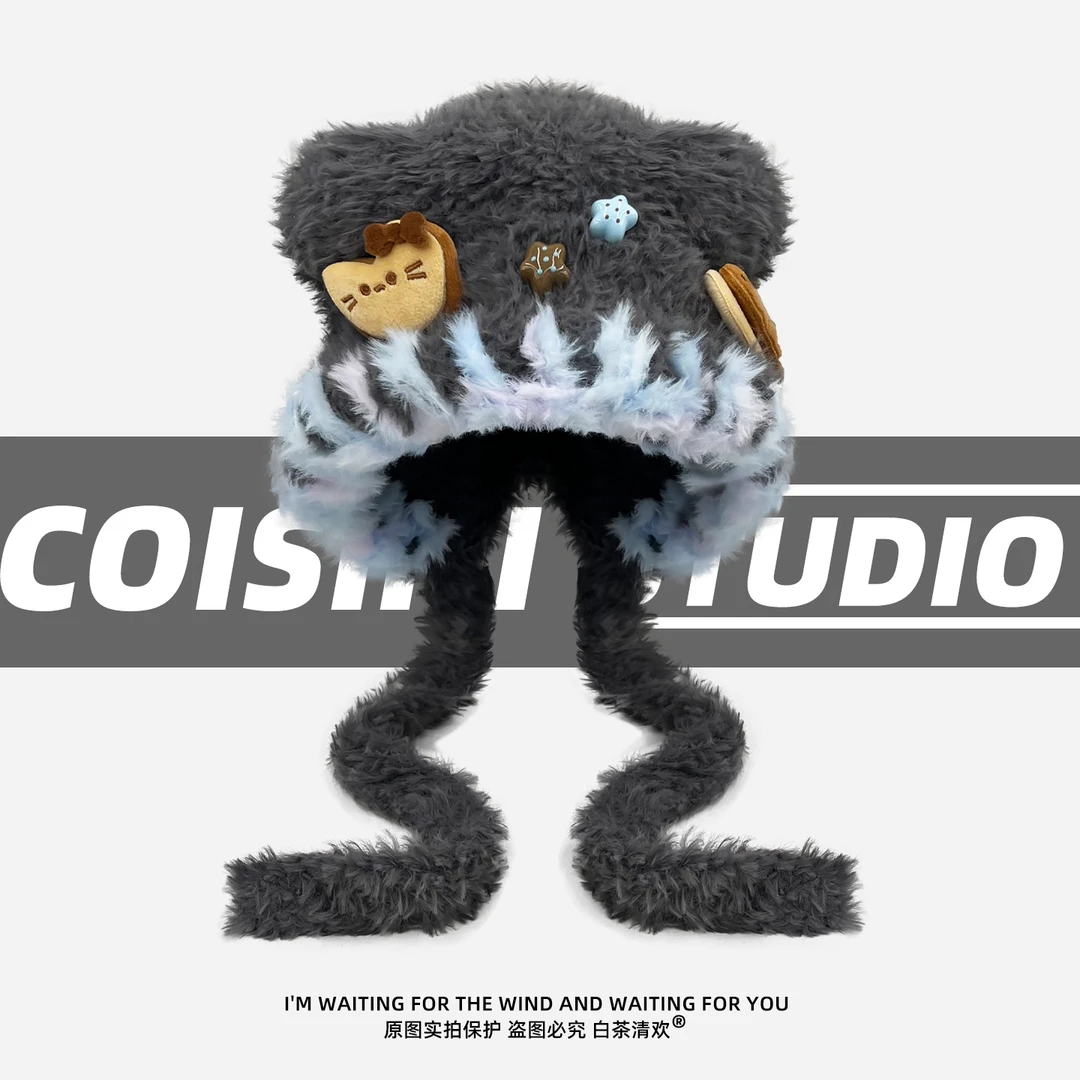 秋冬保暖可爱小熊耳朵毛绒帽子女护耳雷锋帽百搭显脸小针织毛线帽