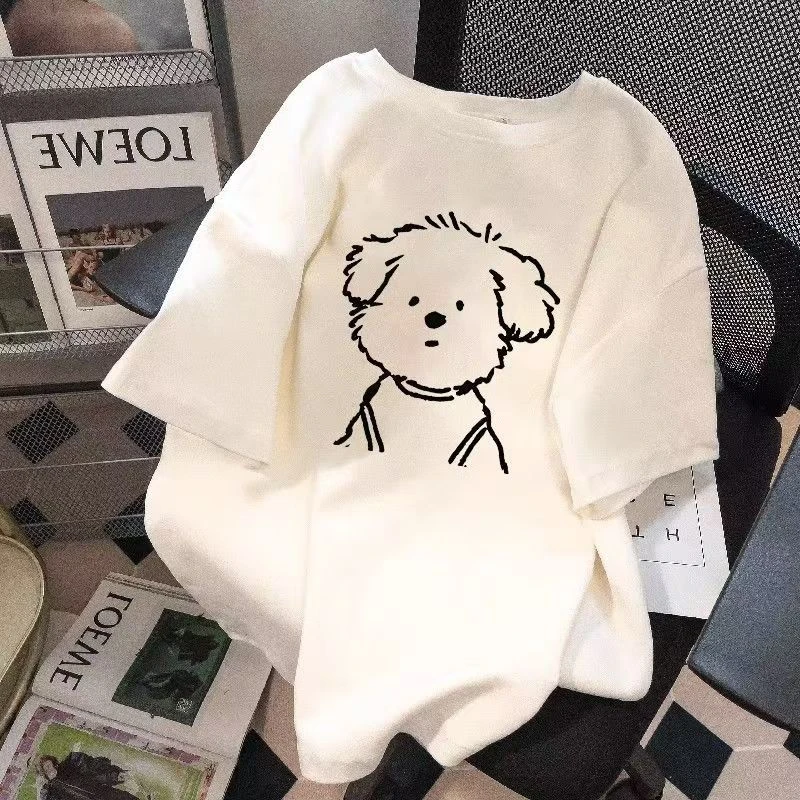 【高克重220g正肩款】线条狗100%纯棉T恤短袖男女同款服饰搭配