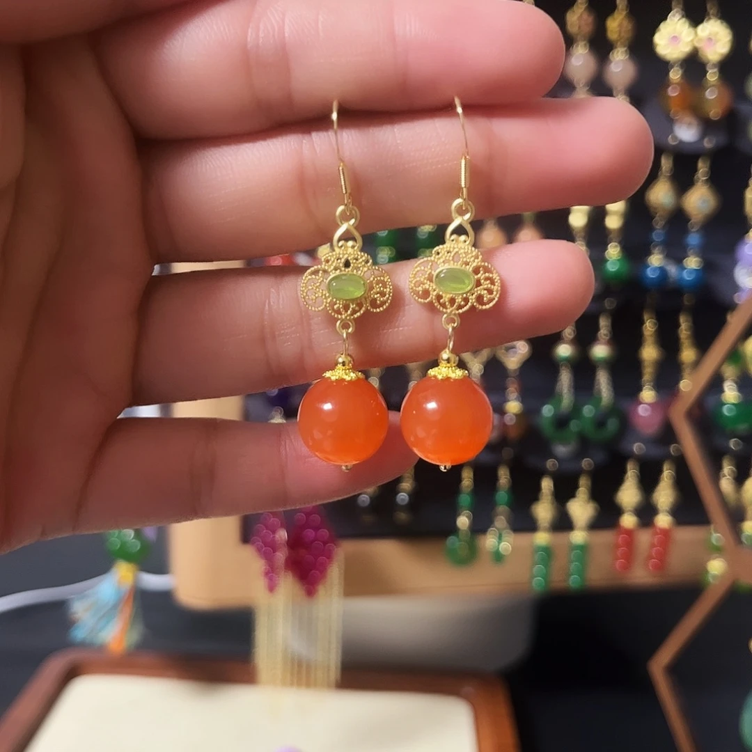 锆石纯铜925银耳饰