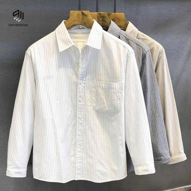 DIIIVERGOM新款舒适高端时尚感痞帅条纹衬衫男士新款休闲长袖衬衣