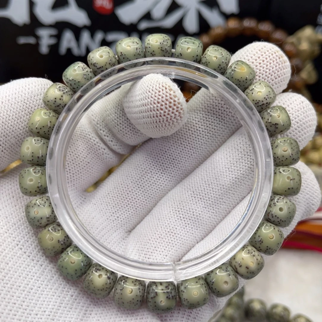 星月菩提手串6石玉绿冰9×8同枝正月精抛单圈4备籽