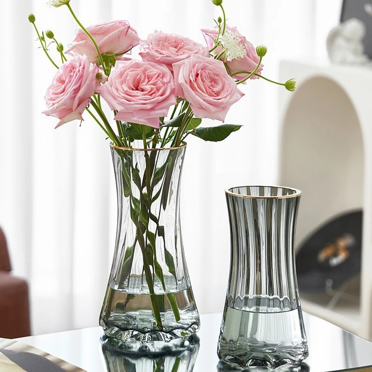 轻奢玻璃花瓶特大号透明水养富贵竹花瓶北欧简约客厅装饰插花