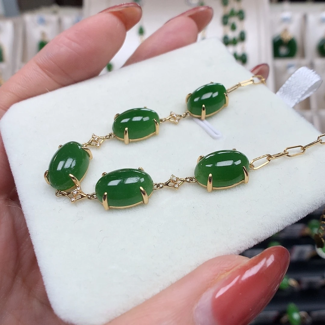 和田玉（碧玉）18K金镶嵌手链812